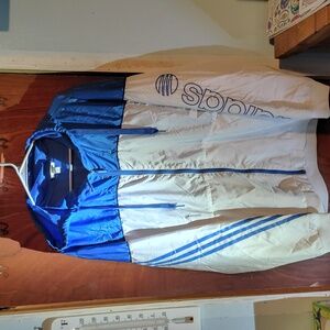 Adidas Blue and White Hooded Windbreaker Jacket